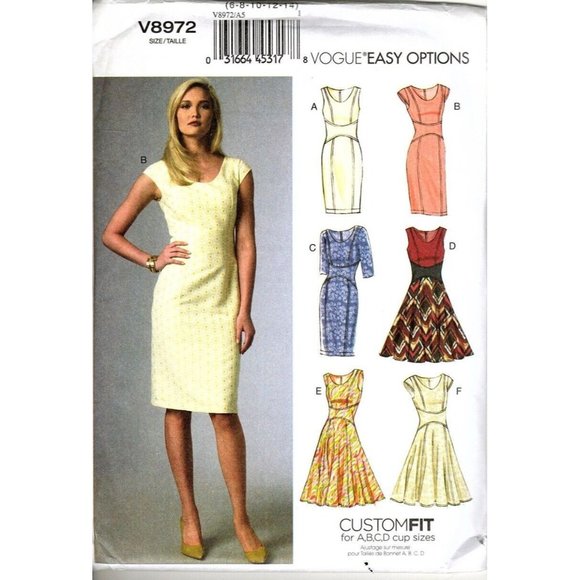 Vogue Other - Vogue V8972 Misses 6 to 14 Easy Semi Fitted Lined Dress UNCUT Sewing Pattern